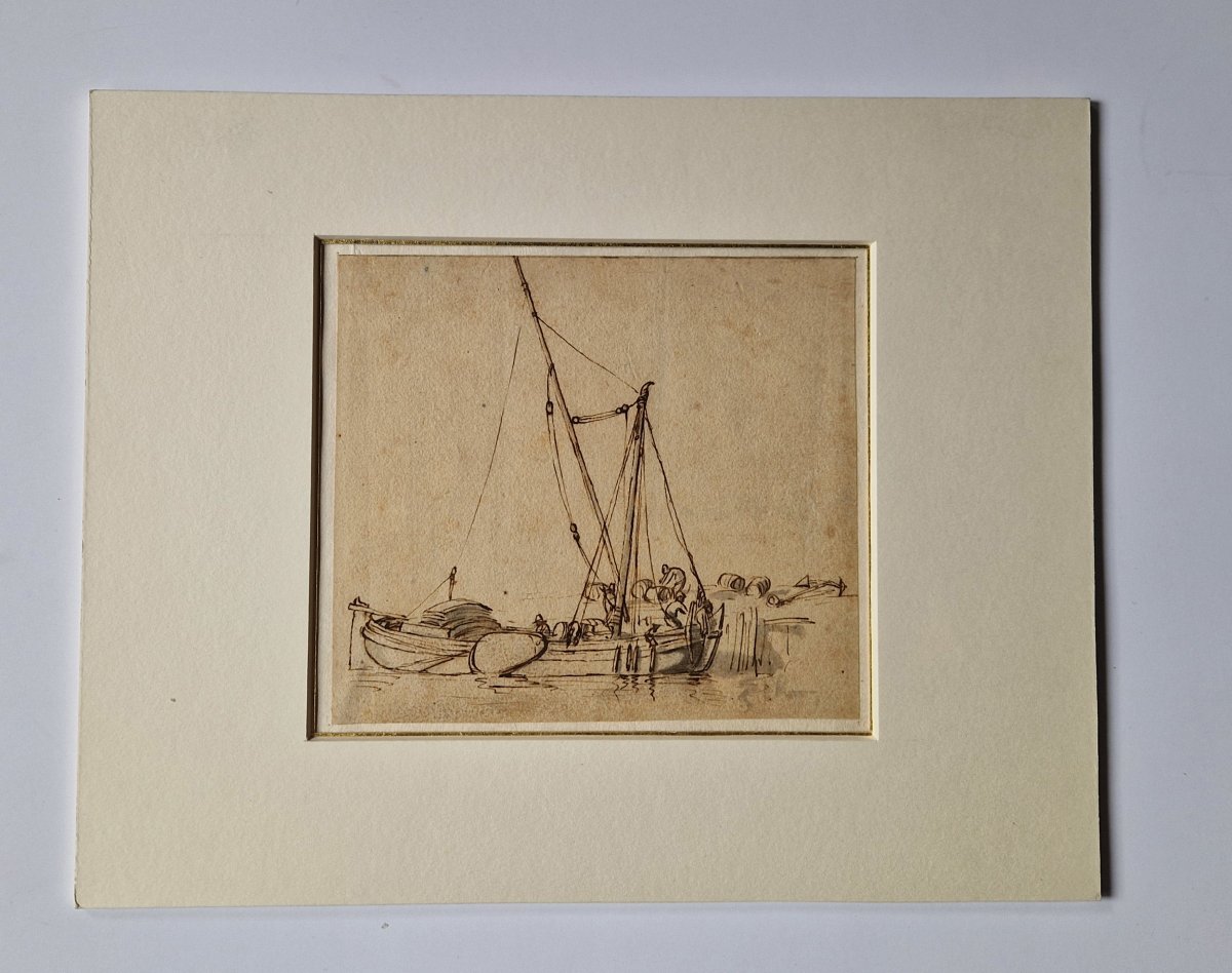 Dessin ancien École néerlandaise, vers 1650  Étude de bateau-photo-3