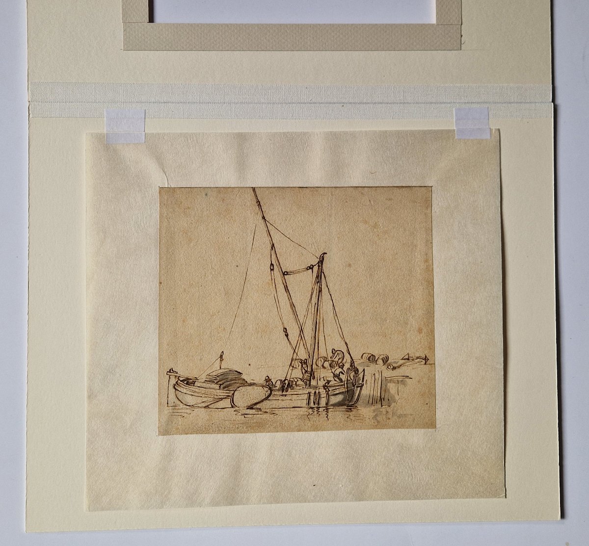 Dessin ancien École néerlandaise, vers 1650  Étude de bateau-photo-4