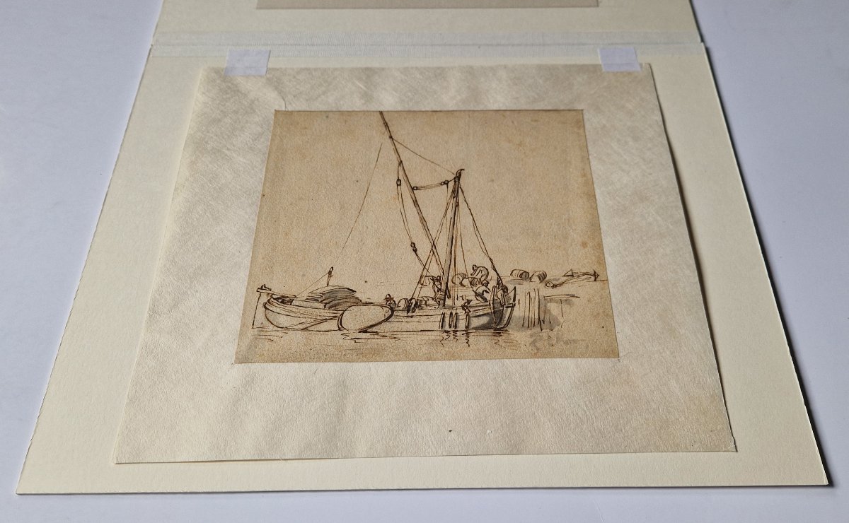 Dessin ancien École néerlandaise, vers 1650  Étude de bateau-photo-1