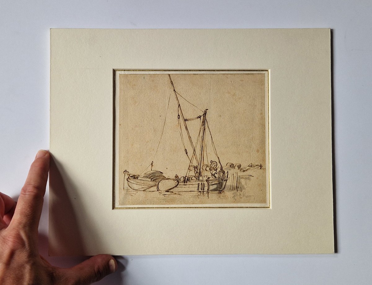 Dessin ancien École néerlandaise, vers 1650  Étude de bateau-photo-2