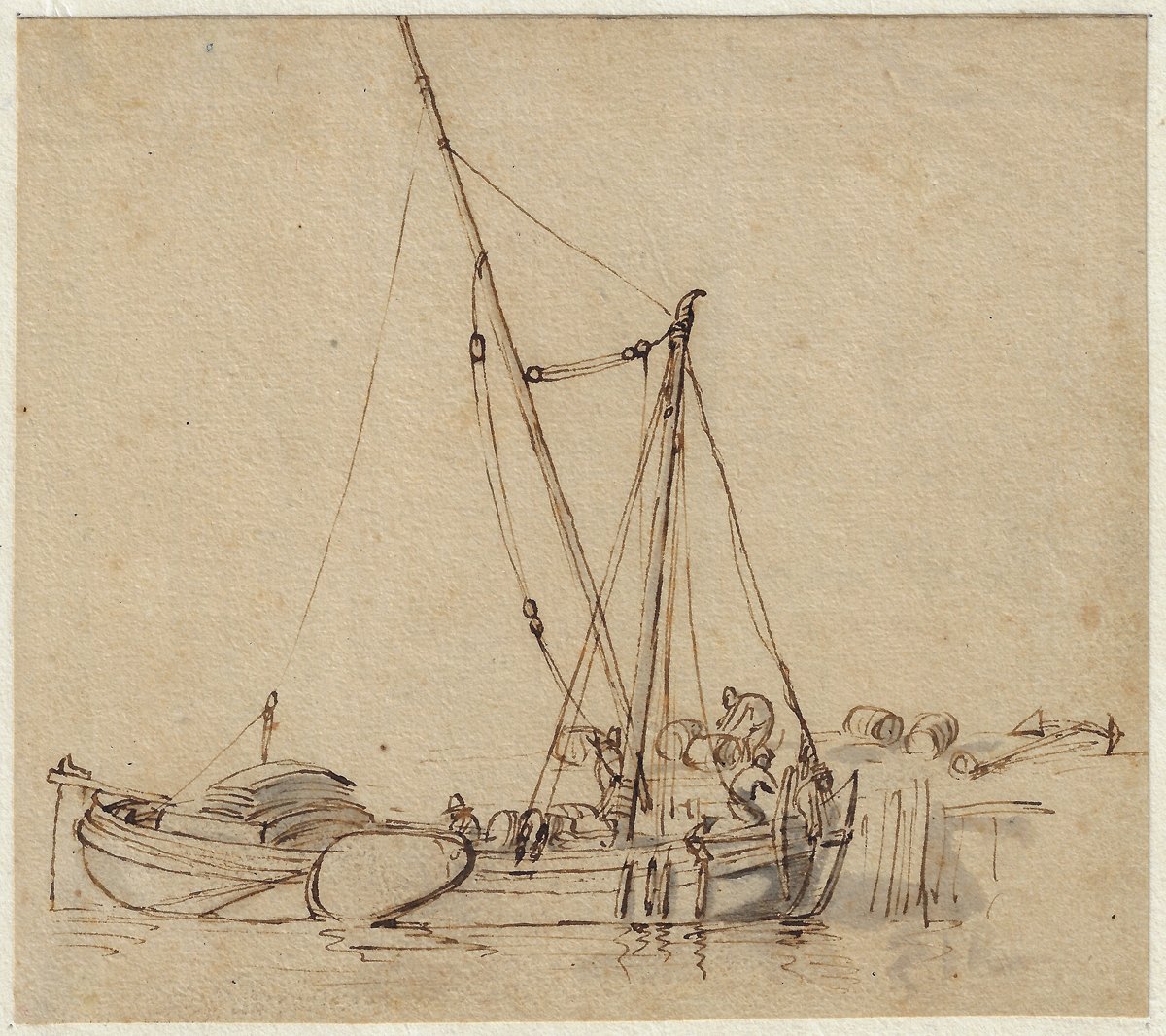 Dessin ancien École néerlandaise, vers 1650  Étude de bateau