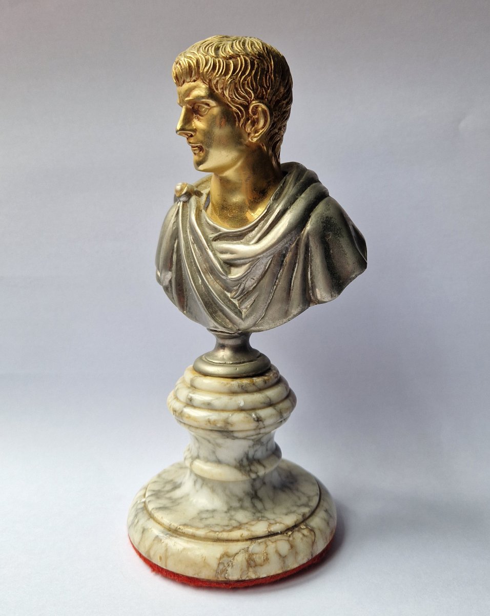 Buste d'empereur romain en laiton et marbre, style Grand Tour -photo-2