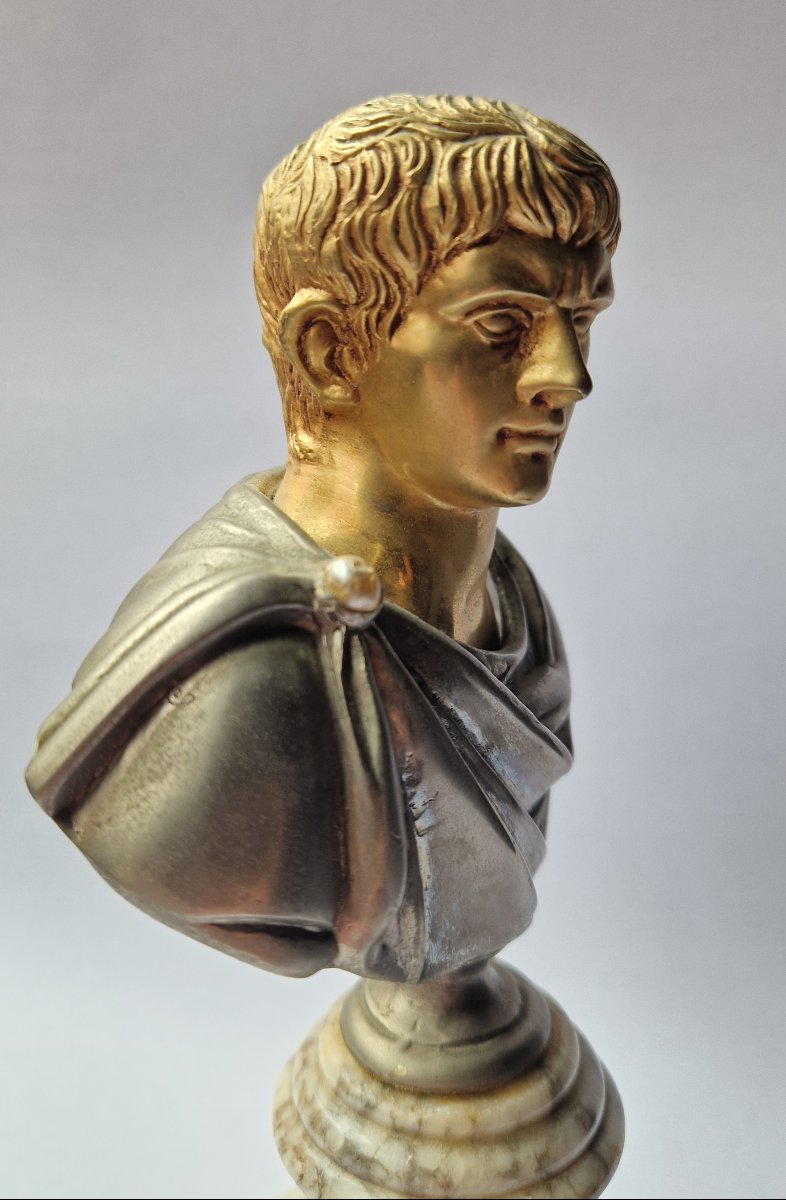 Buste d'empereur romain en laiton et marbre, style Grand Tour -photo-4