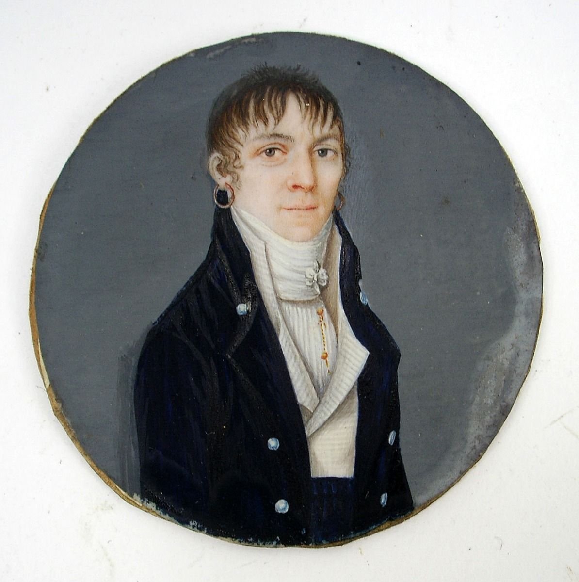 École française, vers 1810  Portrait en miniature d'une dame vêtue « à la garçonne »  -photo-2