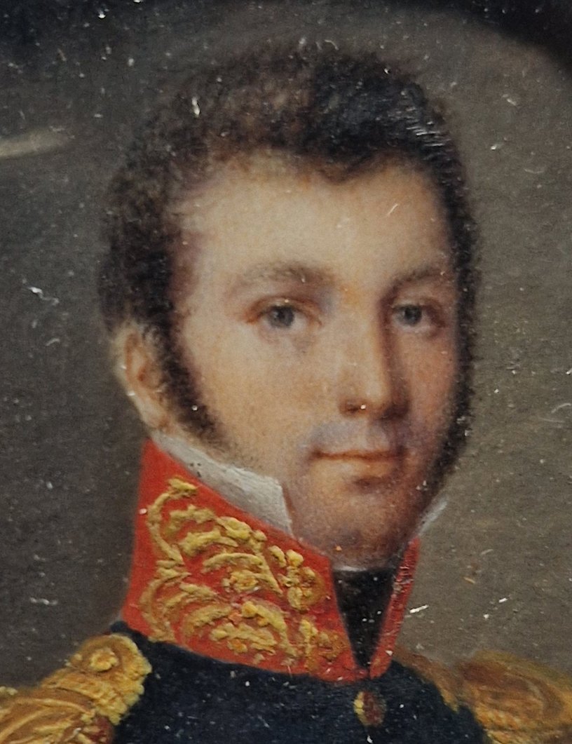Poortrait en miniature d'officier par François Petit de Villeneuve, daté 1818-photo-2