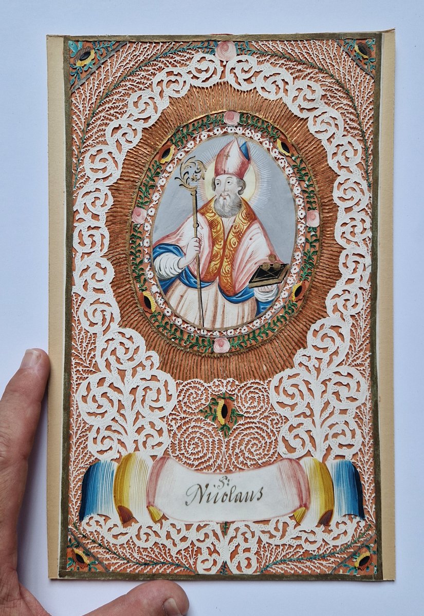 Decoupage Cut-out Of Saint Nicholas, Known As A “canivet,” Late 18th Century Prob. German-photo-4