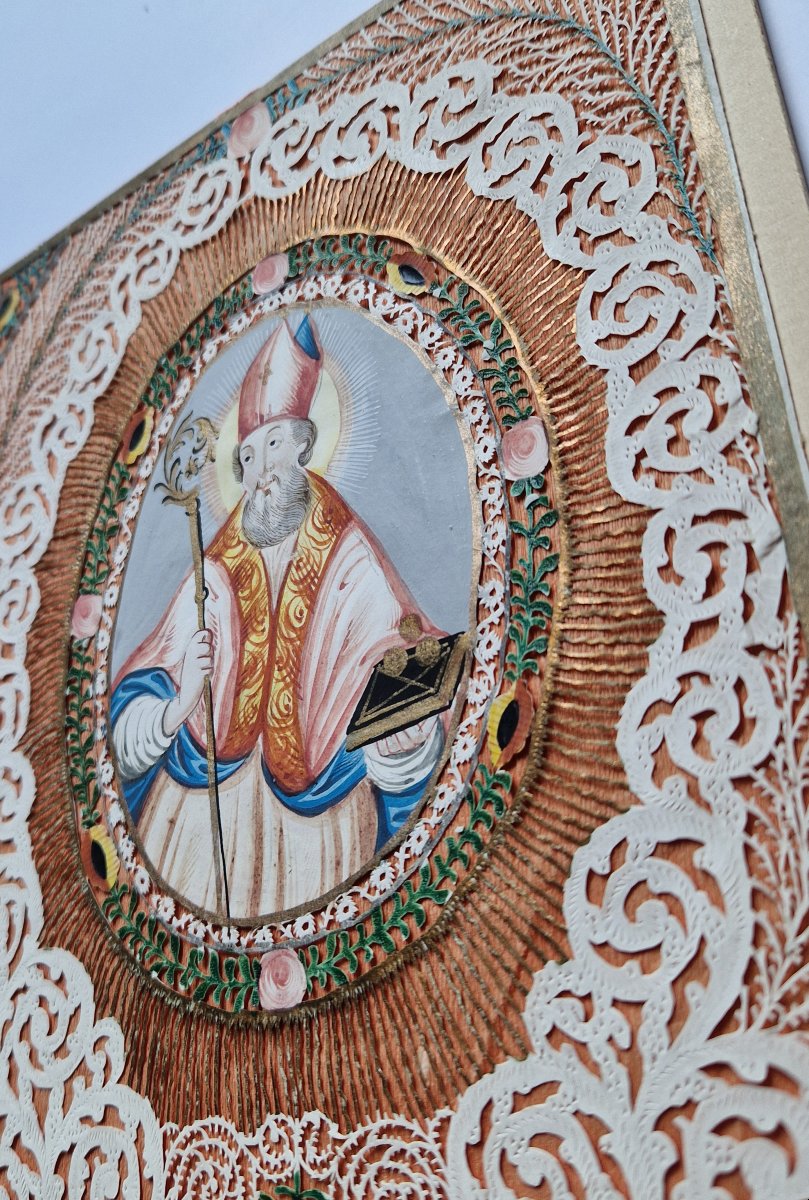 Decoupage Cut-out Of Saint Nicholas, Known As A “canivet,” Late 18th Century Prob. German-photo-1