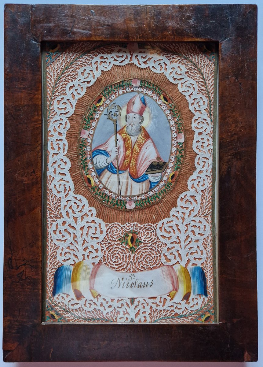 Decoupage Cut-out Of Saint Nicholas, Known As A “canivet,” Late 18th Century Prob. German-photo-7