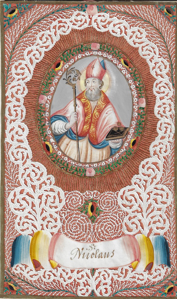 Decoupage Cut-out Of Saint Nicholas, Known As A “canivet,” Late 18th Century Prob. German