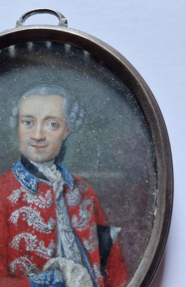 Portrait en miniature d'officier militaire, vers 1760, probablement allemande  -photo-1