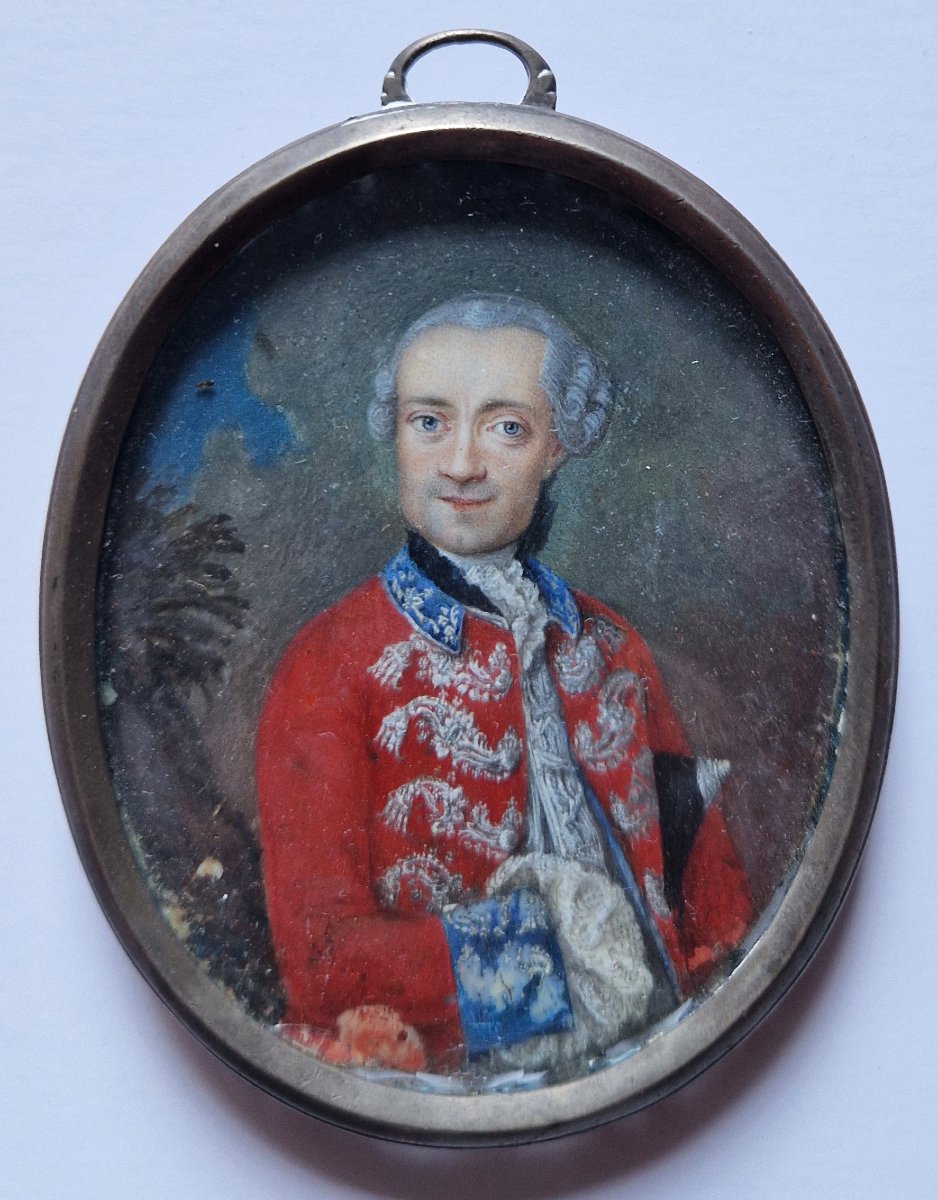 Portrait en miniature d'officier militaire, vers 1760, probablement allemande  
