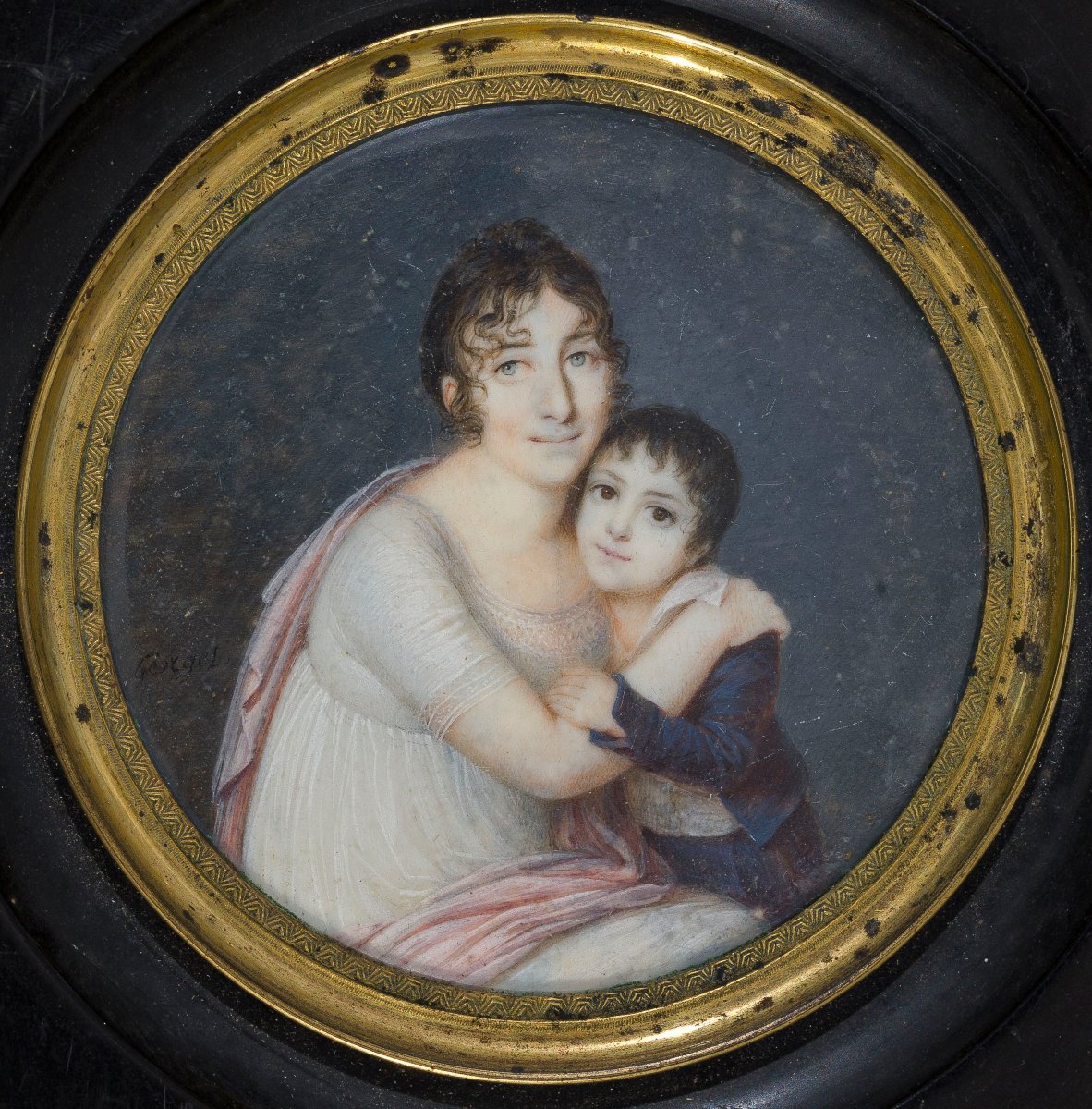 Portrait en miniature représentant une mère et son enfant c.1810  par Jean Georget (1763–1823) -photo-3