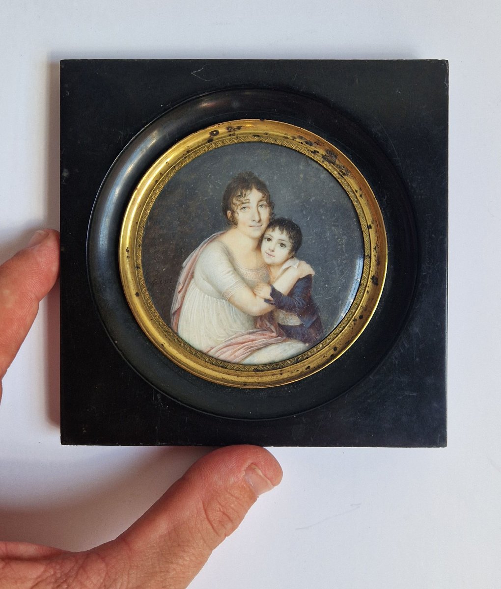 Portrait en miniature représentant une mère et son enfant c.1810  par Jean Georget (1763–1823) -photo-6