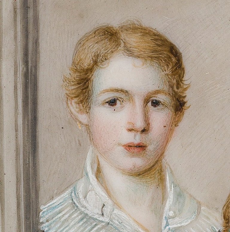German School, C. 1830  Large Portrait Miniature Depicting A Brother And Sister In An Interior-photo-4