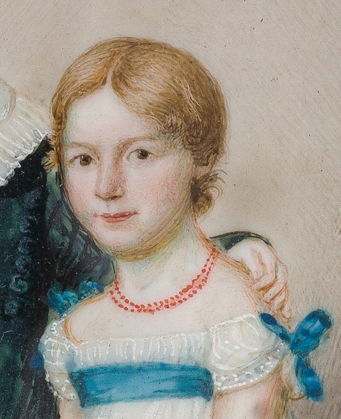 German School, C. 1830  Large Portrait Miniature Depicting A Brother And Sister In An Interior-photo-1