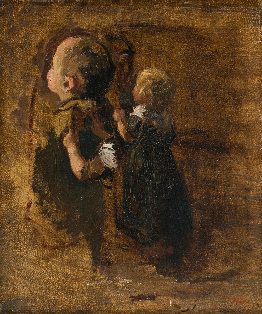 Albert Neuhuys (Utrecht 1844–1914)  Trois études d'un enfant - Huile sur papier -photo-2