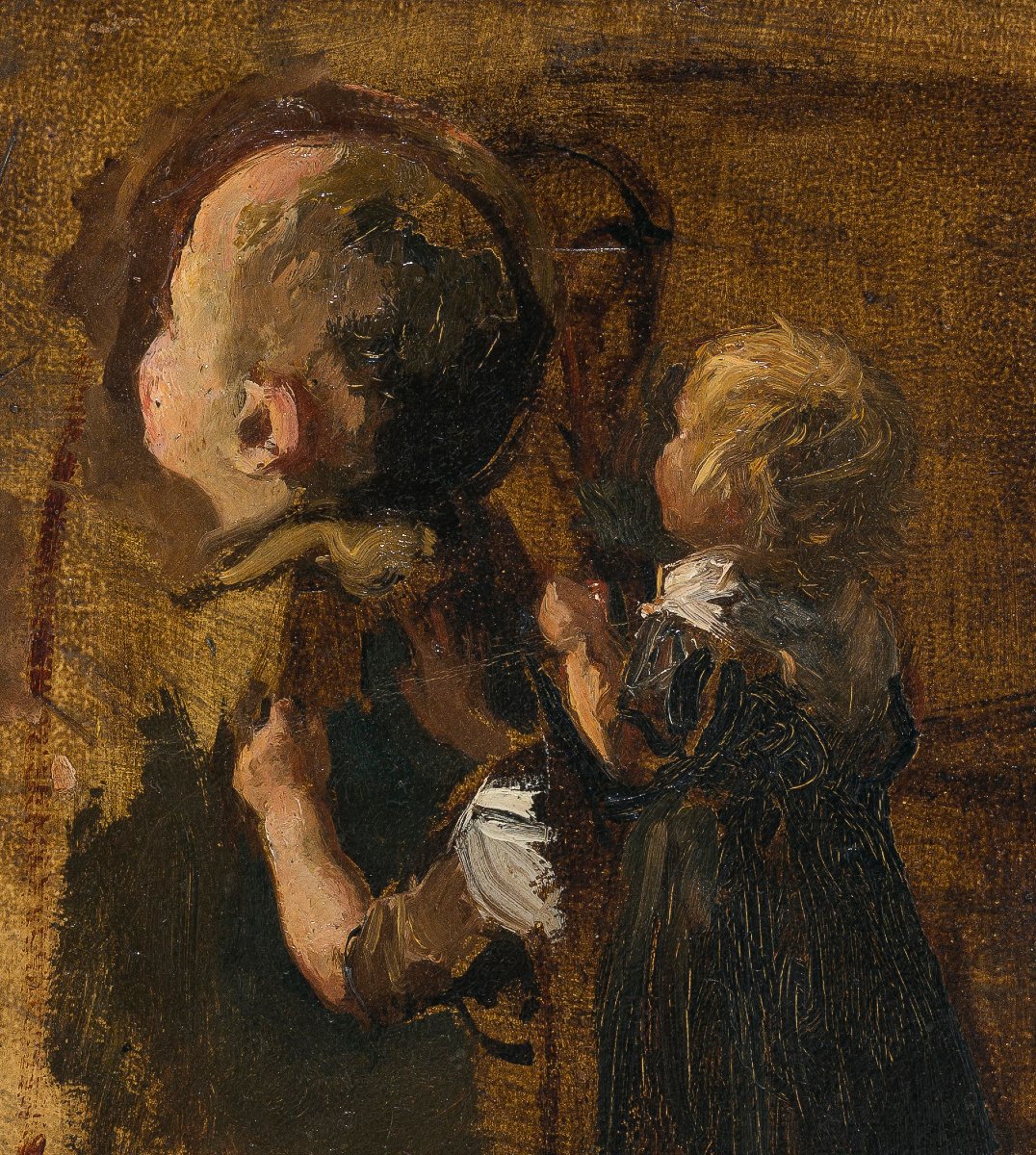 Albert Neuhuys (Utrecht 1844–1914)  Trois études d'un enfant - Huile sur papier -photo-3