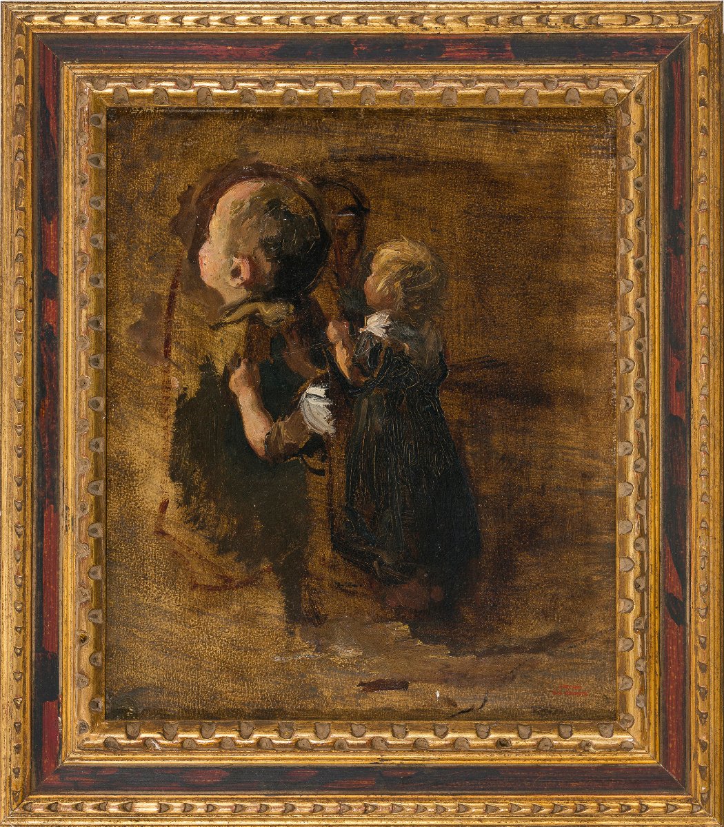 Albert Neuhuys (Utrecht 1844–1914)  Trois études d'un enfant - Huile sur papier 