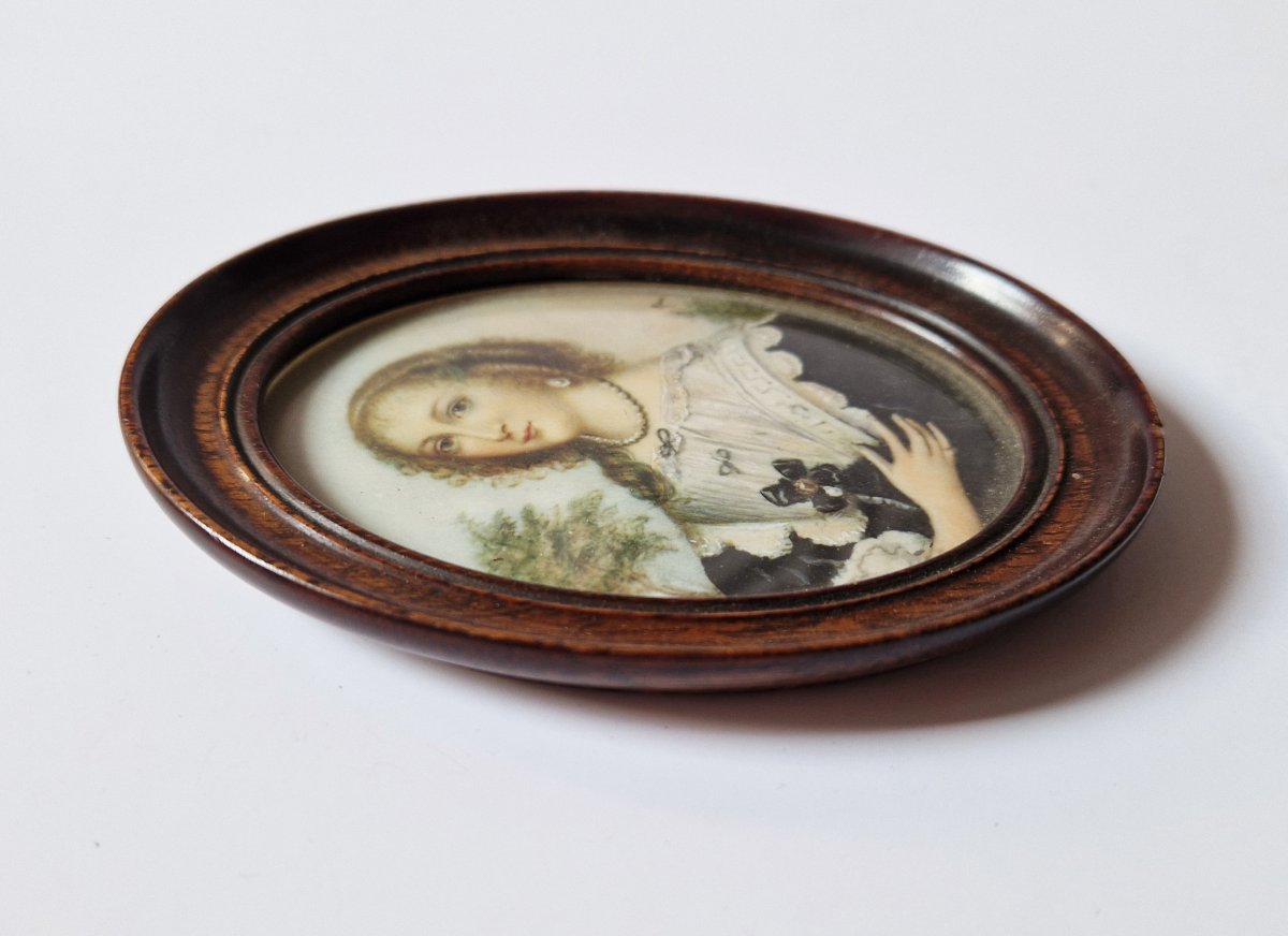 Miniature du XIXe siècle représentant la reine Henriette Marie, signée Ram  -photo-2