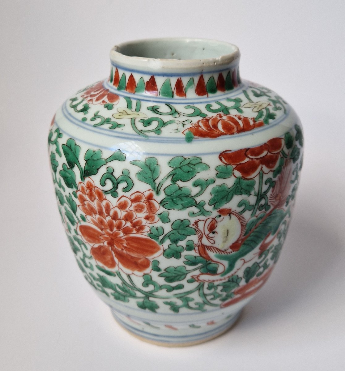 Jarre balustre Wucai Transition Chine milieu du XVIIe Siècle Hauteur: 17 cm -photo-3