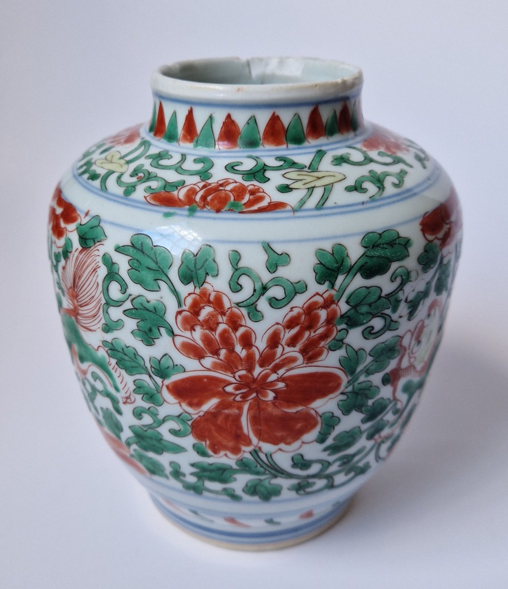 Jarre balustre Wucai Transition Chine milieu du XVIIe Siècle Hauteur: 17 cm -photo-4