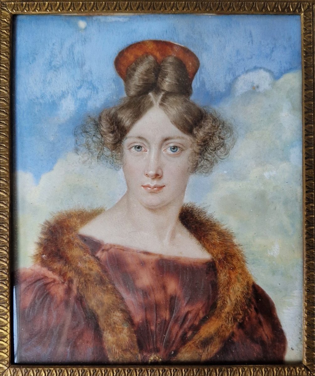 German Or French School, Ca. 1830; Portrait Miniature Of An Elegant Lady-photo-3