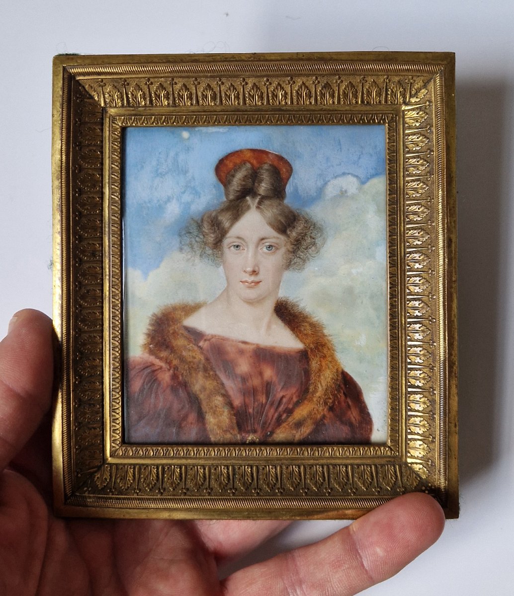 German Or French School, Ca. 1830; Portrait Miniature Of An Elegant Lady-photo-2