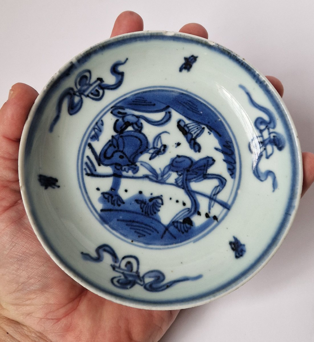 Plat Chinois Ming Wanli « Kraak » bleu et blanc, vers 1600  Diam 13.2 cm-photo-3