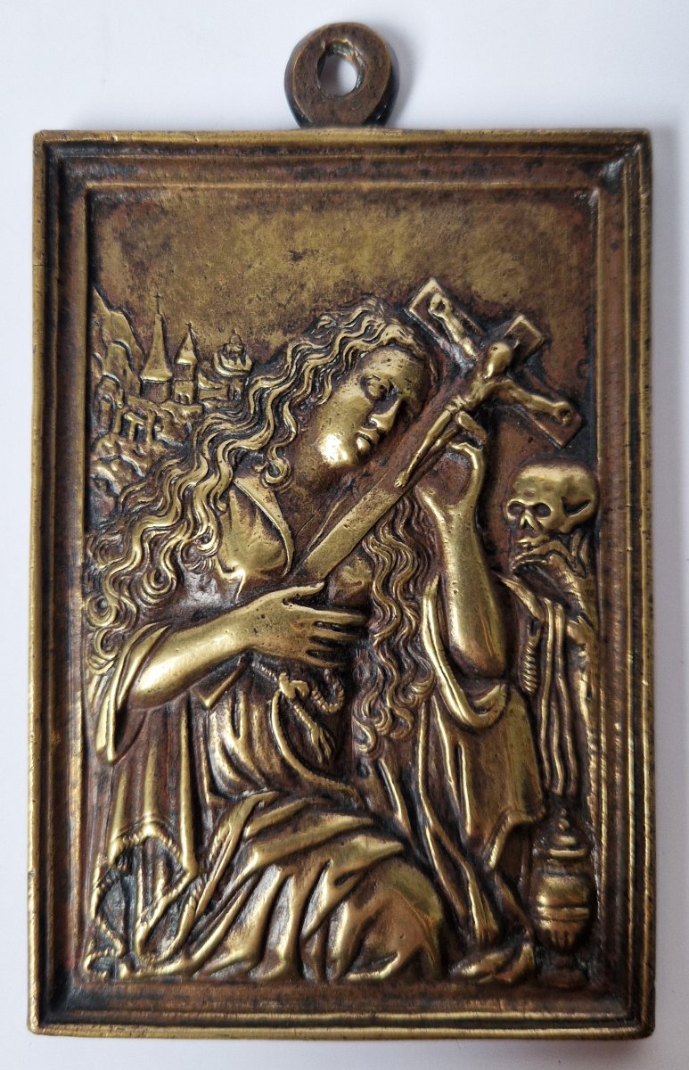The Penitent Saint Mary Magdalene, Spain, Early 17th Century, Bronze Bas-relief 