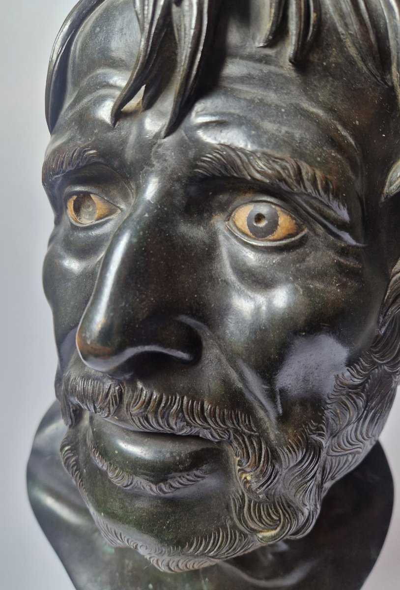 Buste en bronze italien «Grand Tour», d'après l'antique, dit « Pseudo-Sénèque », vers 1800-photo-3