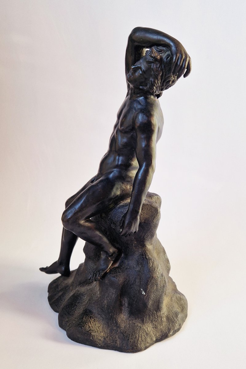 19th Century Grand Tour Bronze Statuette Of The Sleeping Faun, Signed Masulli-photo-3