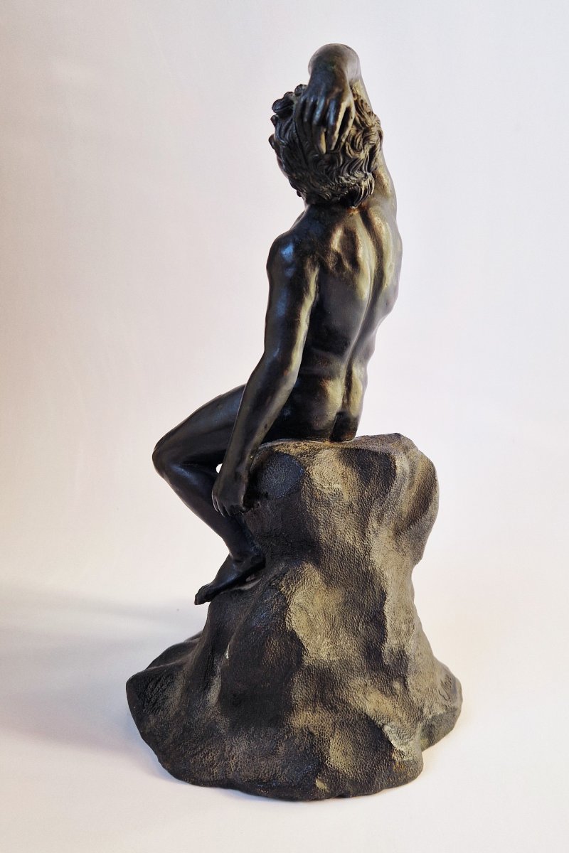 19th Century Grand Tour Bronze Statuette Of The Sleeping Faun, Signed Masulli-photo-4