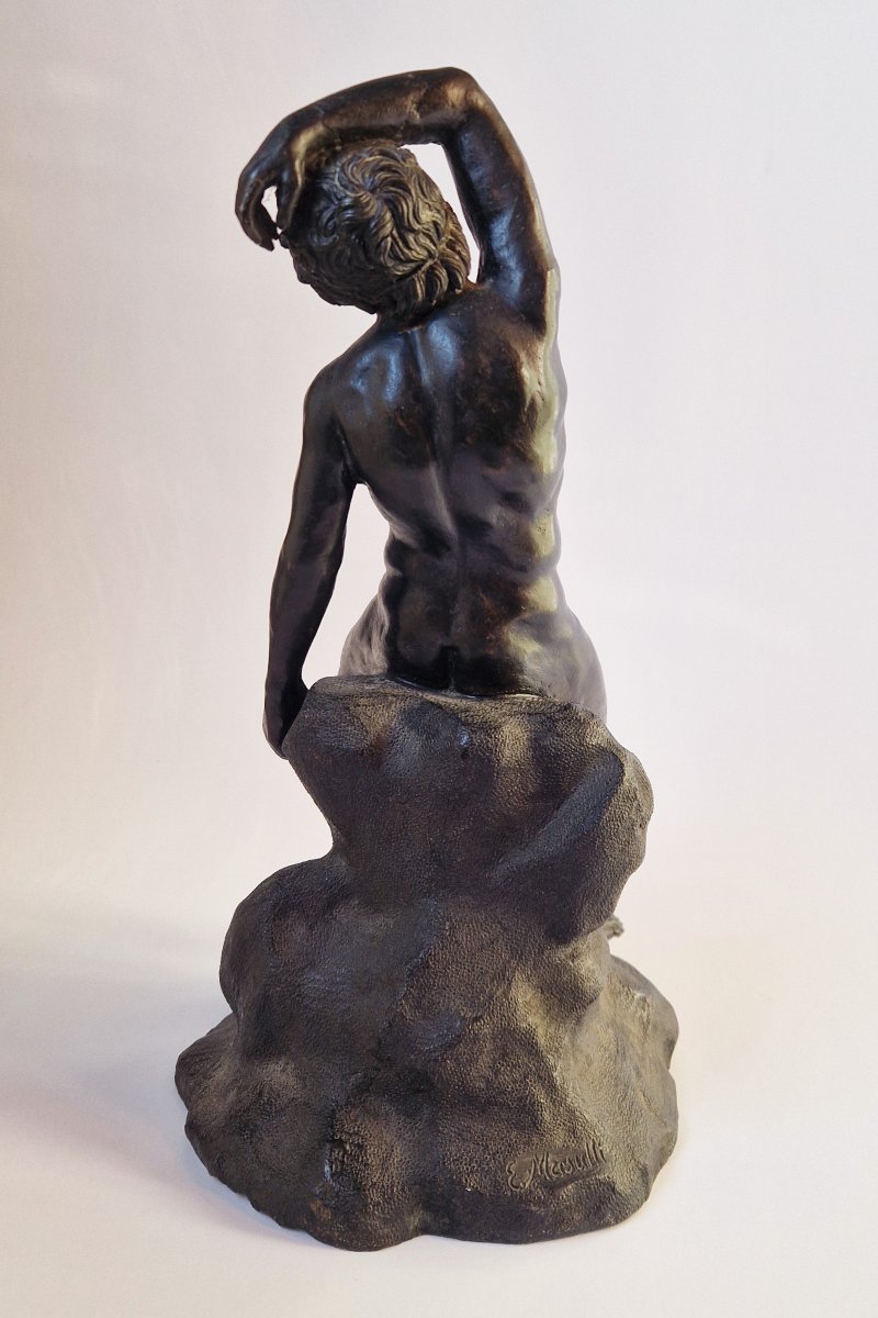 19th Century Grand Tour Bronze Statuette Of The Sleeping Faun, Signed Masulli-photo-1