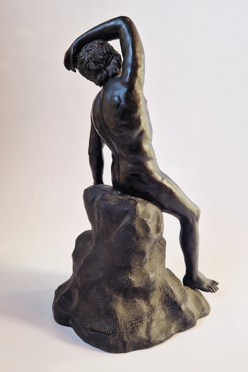 19th Century Grand Tour Bronze Statuette Of The Sleeping Faun, Signed Masulli-photo-2