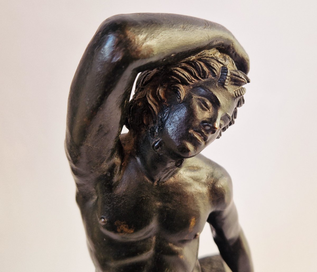 19th Century Grand Tour Bronze Statuette Of The Sleeping Faun, Signed Masulli-photo-4