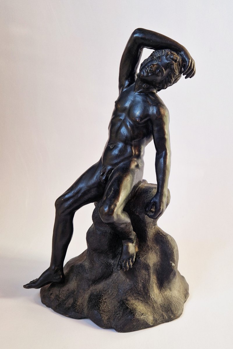 19th Century Grand Tour Bronze Statuette Of The Sleeping Faun, Signed Masulli