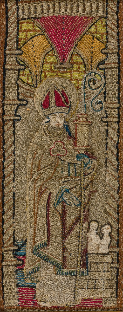 Fragment de bande d'orfroi brodée de la Renaissance Saint Nicolas, vers 1520 Pays-Bas -photo-2