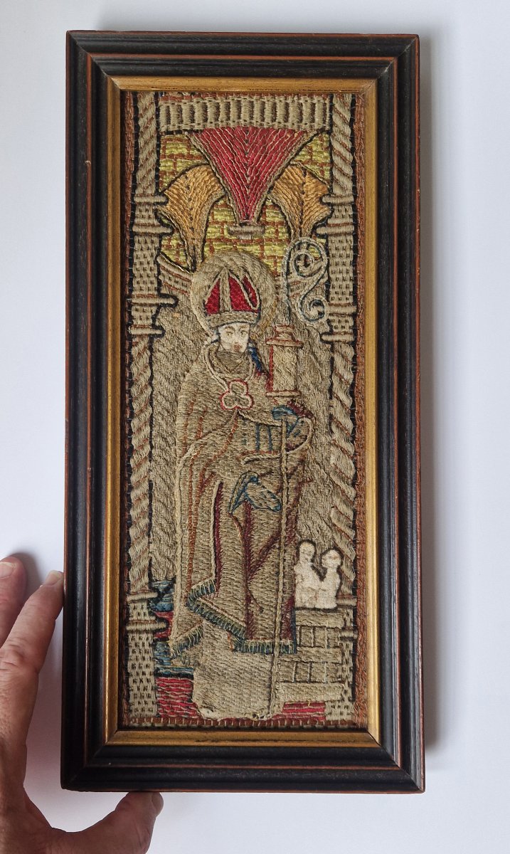Fragment de bande d'orfroi brodée de la Renaissance Saint Nicolas, vers 1520 Pays-Bas -photo-5