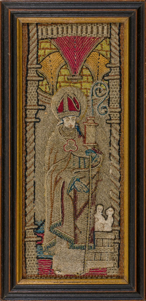 Fragment de bande d'orfroi brodée de la Renaissance Saint Nicolas, vers 1520 Pays-Bas 