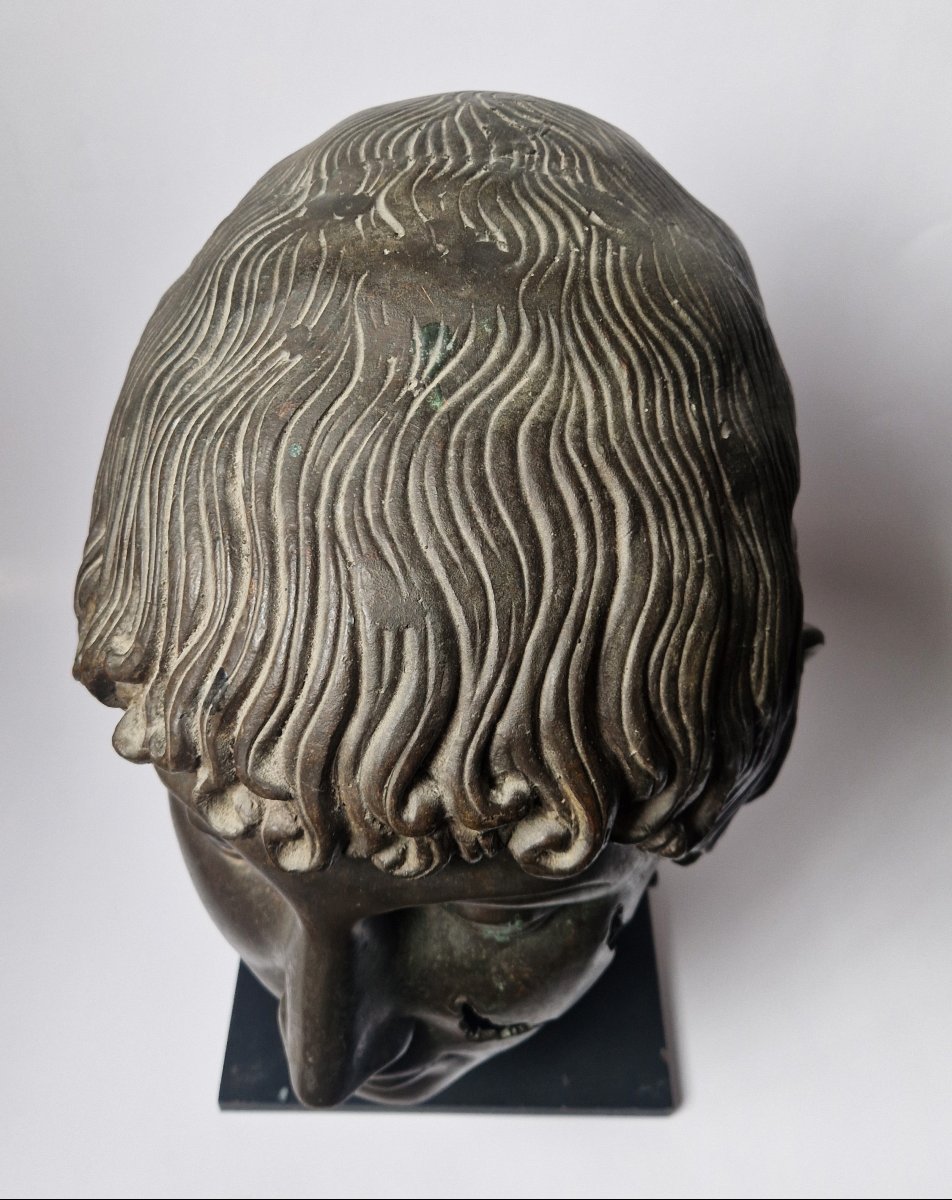 Grand Tour Bronze Head Of A Youth After The Antique, Probably Circa 1900-photo-3