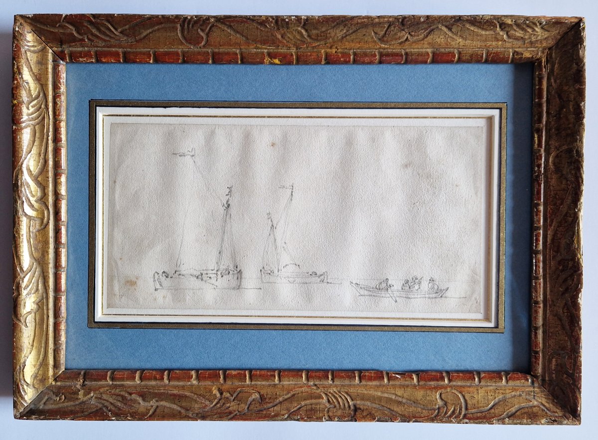 Dessin ancien XVIIe Marine par Willem van de Velde II (Leyde 1633 – 1707 Londres) 