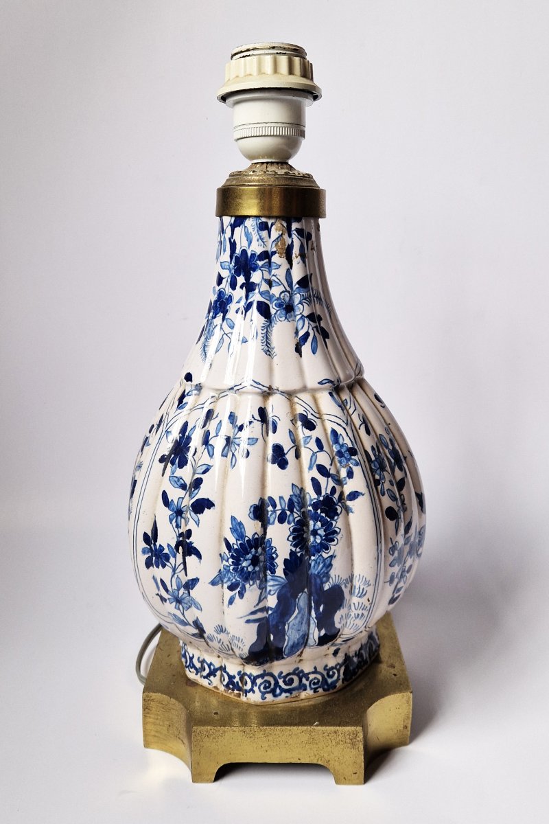Delft Earthenware Baluster Vase Brass-mounted As Table Lamp Circa 1900