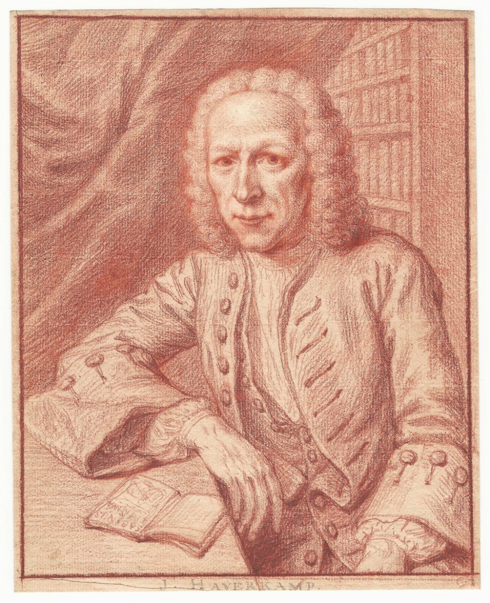 Jan Maurits Quinkhard (1688 - 1772)  Dessin Ancien Portrait De l'écrivain Johannes Haverkamp