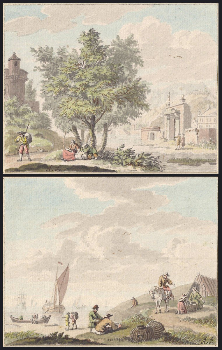 Dessins Anciens Nicolaes Aartman (amsterdam 1713 - 1760 Amsterdam)  Paire De Paysages