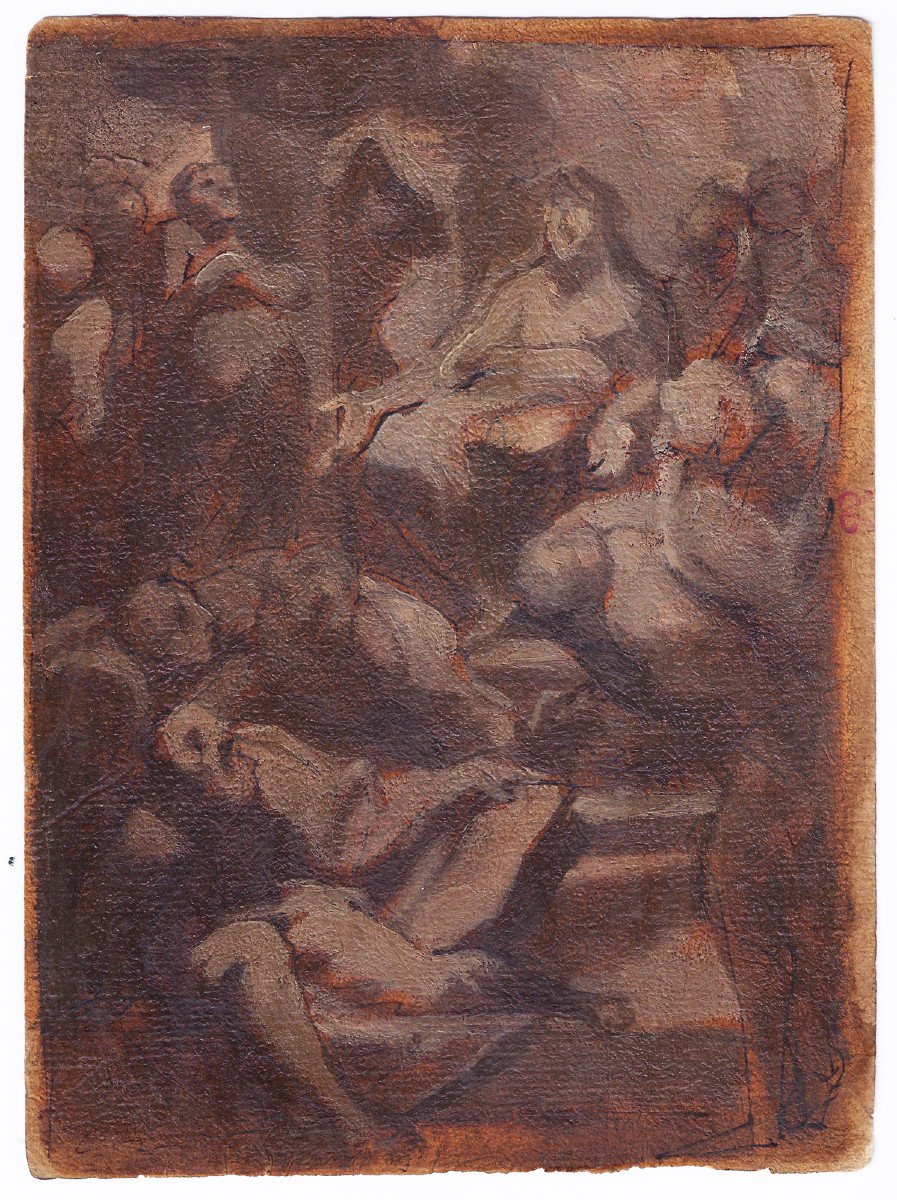 Old Master Drawing Oil Sketch Pietro Sorri (san Gusmè C.1556 - 1622 Siena) Pentecost