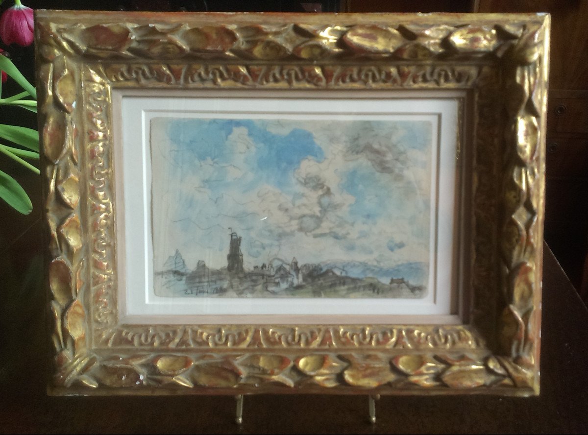 Watercolor By Johan Barthold Jongkind (lattrop 1819 - 1891) Clouds Over La Côte-saint-andré-photo-2