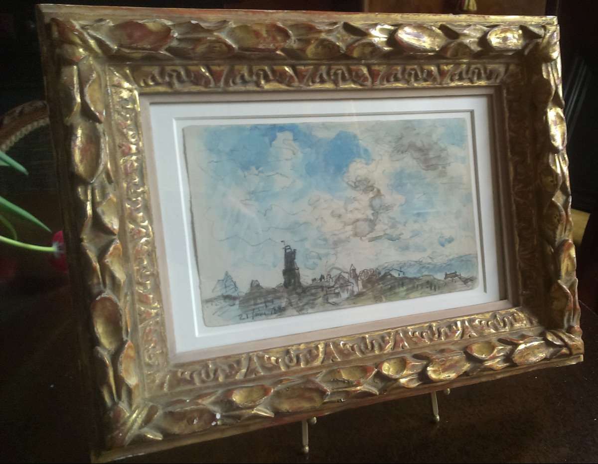 Watercolor By Johan Barthold Jongkind (lattrop 1819 - 1891) Clouds Over La Côte-saint-andré-photo-3