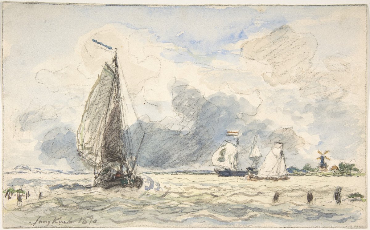 Watercolor By Johan Barthold Jongkind (lattrop 1819 - 1891) Clouds Over La Côte-saint-andré-photo-4