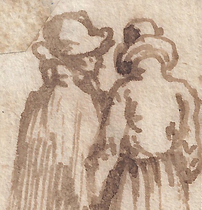 Dessin Ancien Par Jan Porcellis (gand 1580 - 1632 Zoeterwoude)  Un Couple élégant -photo-2