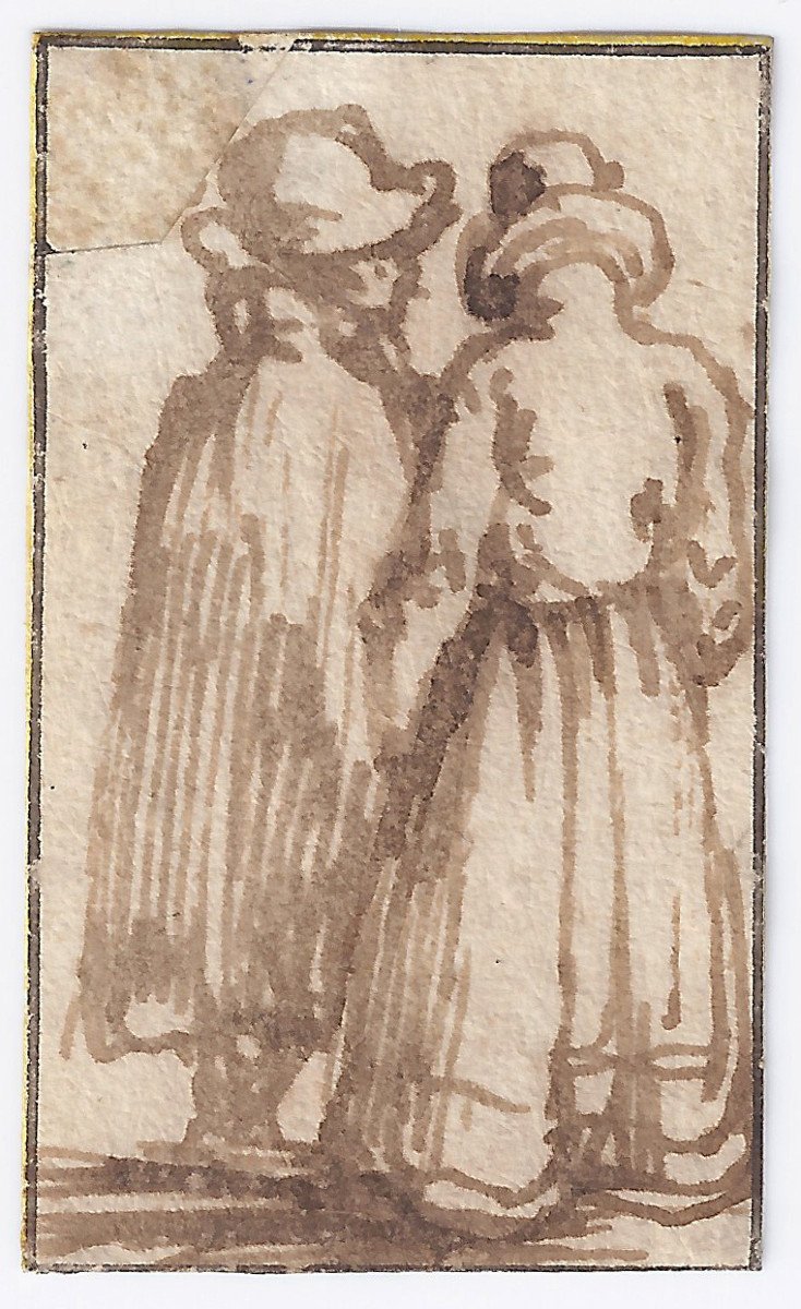 Dessin Ancien Par Jan Porcellis (gand 1580 - 1632 Zoeterwoude)  Un Couple élégant 